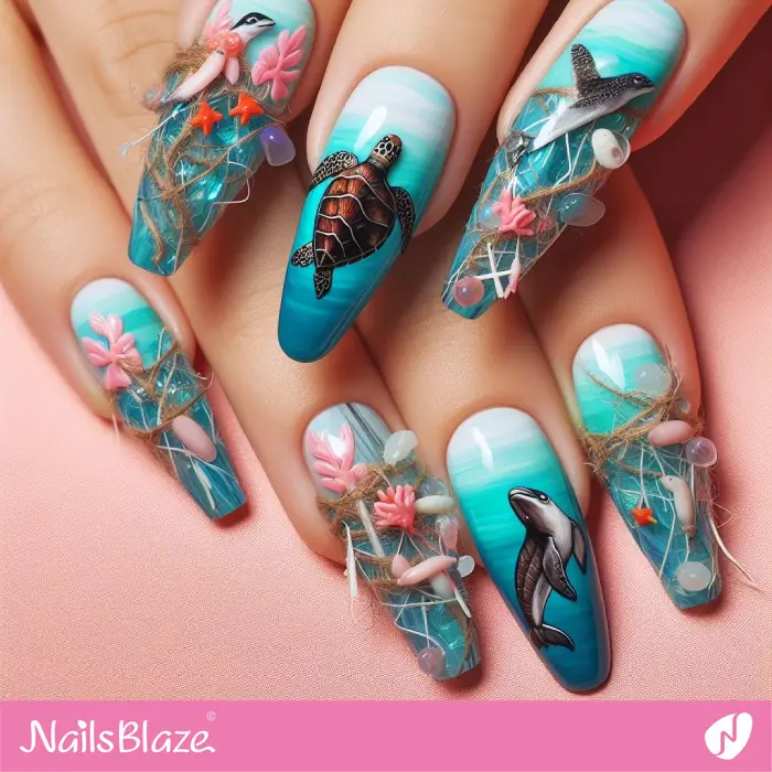 Ocean Plastics Effects on Marine Life | Nail Art | Save the Ocean Nails - NB3098